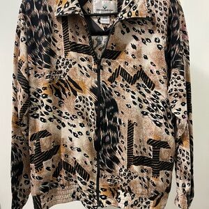 Vintage Erin London 100 % Silk Animal print zip up windbreaker size Medium